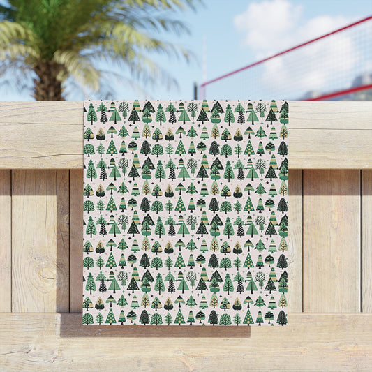 Mini Vintage Green Trees Beach Towel, 18" x 27"