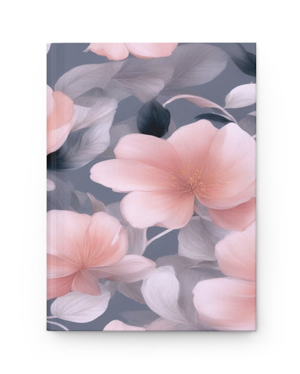 Peach and Blue Gray Floral Bunch Hardcover Journal Matte with 150 lined pages, 5.75" x 8"