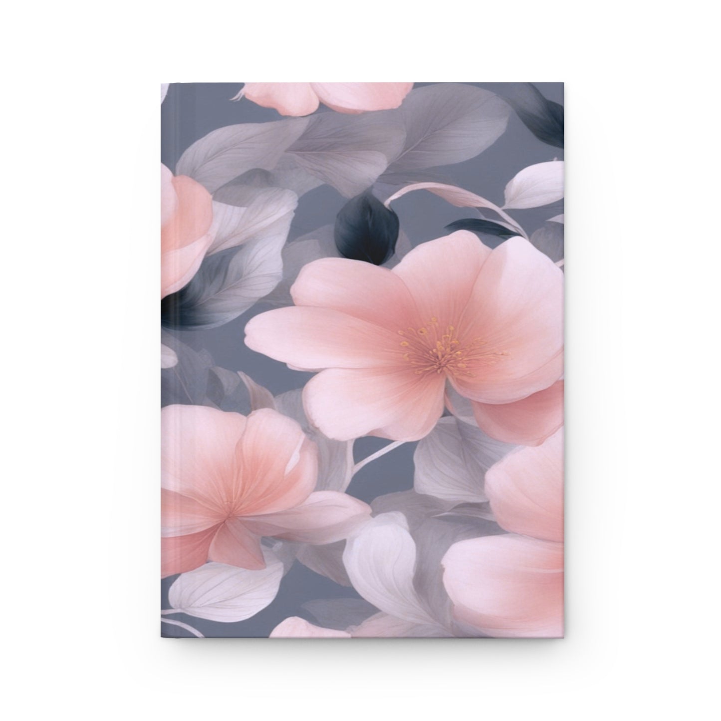 Peach and Blue Gray Floral Bunch Hardcover Journal Matte with 150 lined pages, 5.75" x 8"