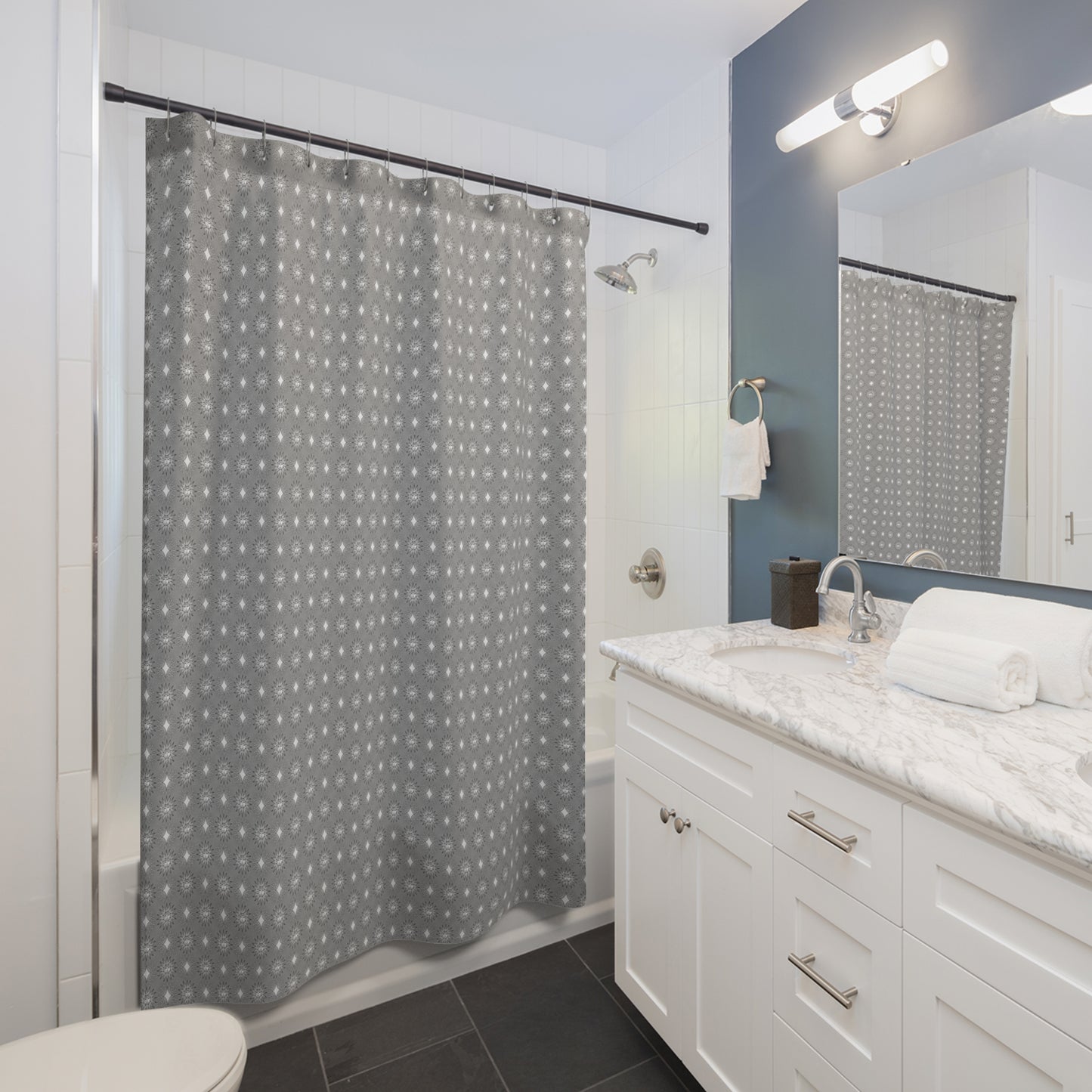 Desaturated Star-crossed Bodies Shower Curtain, 71" x 74"