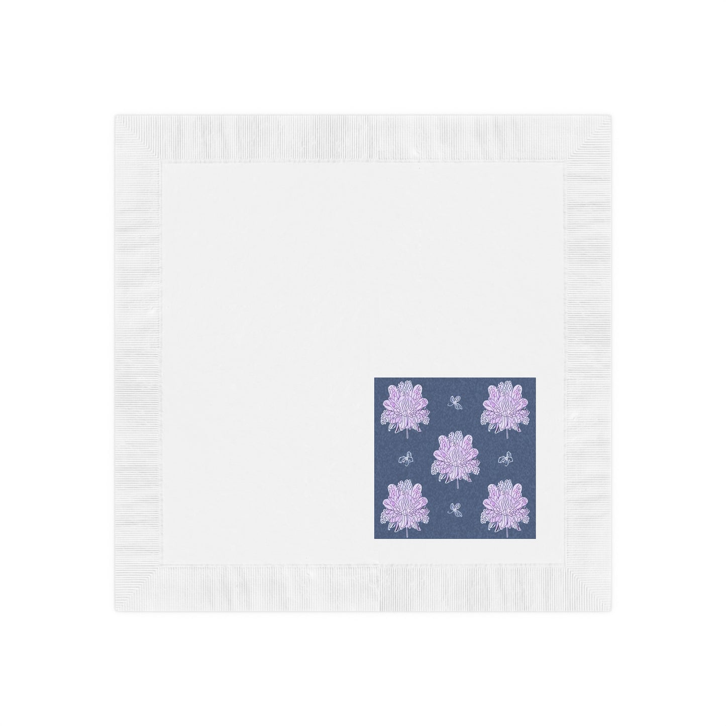 Purple White Floral Butterflies White Coined Napkins, 4.8" x 4.8"