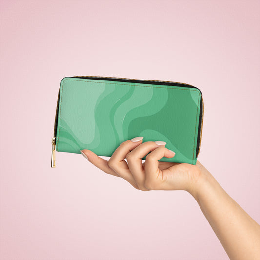 Mint Green Wavey Elegant Abstract Zipper Wallet - Stylish & Functional Accessory for Everyday Use