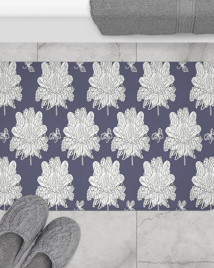 White Floral Butterflies 34" x 21" Bath Mat