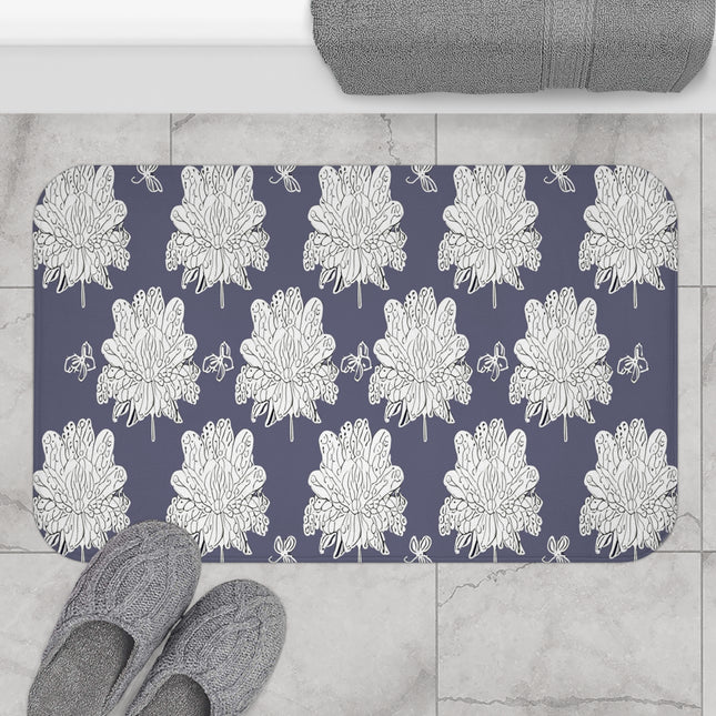 White Floral Butterflies 34" x 21" Bath Mat