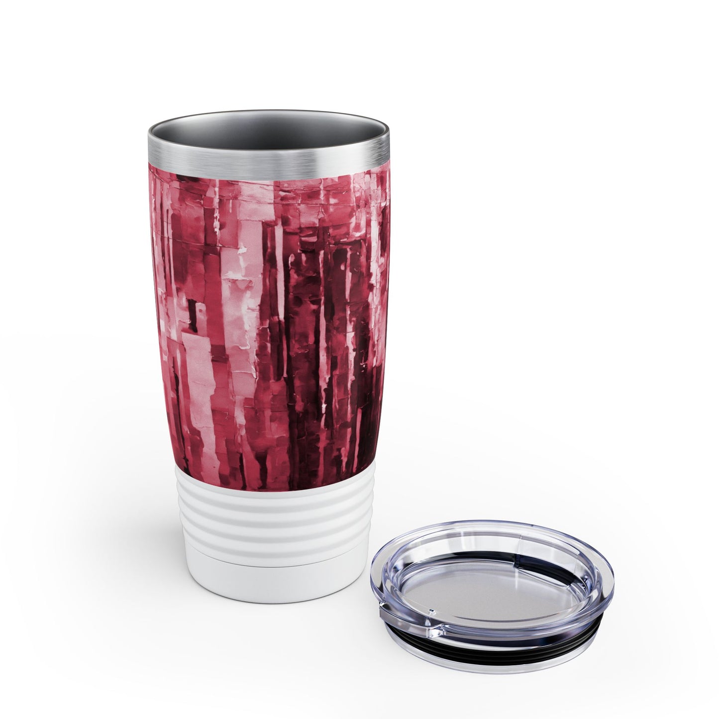 Striped Ruby Ringneck Tumbler, 20oz in white, steel and black