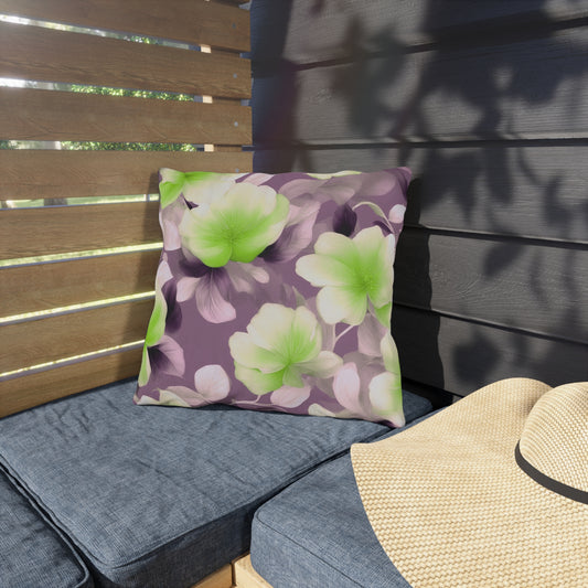 Lime Lavender Floral Bunch Outdoor Pillow, 16" x 16"