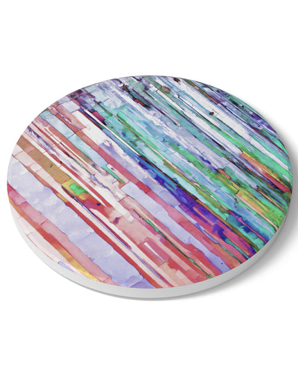 Striped Pastels 4" x 4" Round Ceramic Coaster