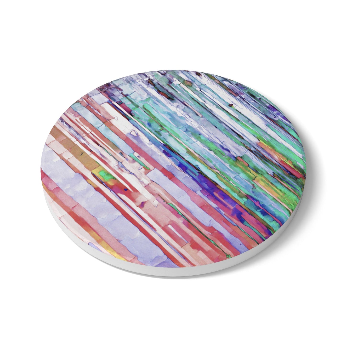 Striped Pastels 4" x 4" Round Ceramic Coaster