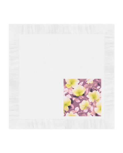 Lemon Blossom Floral Bunch White Coined Napkins, 6.5" x 6.5"