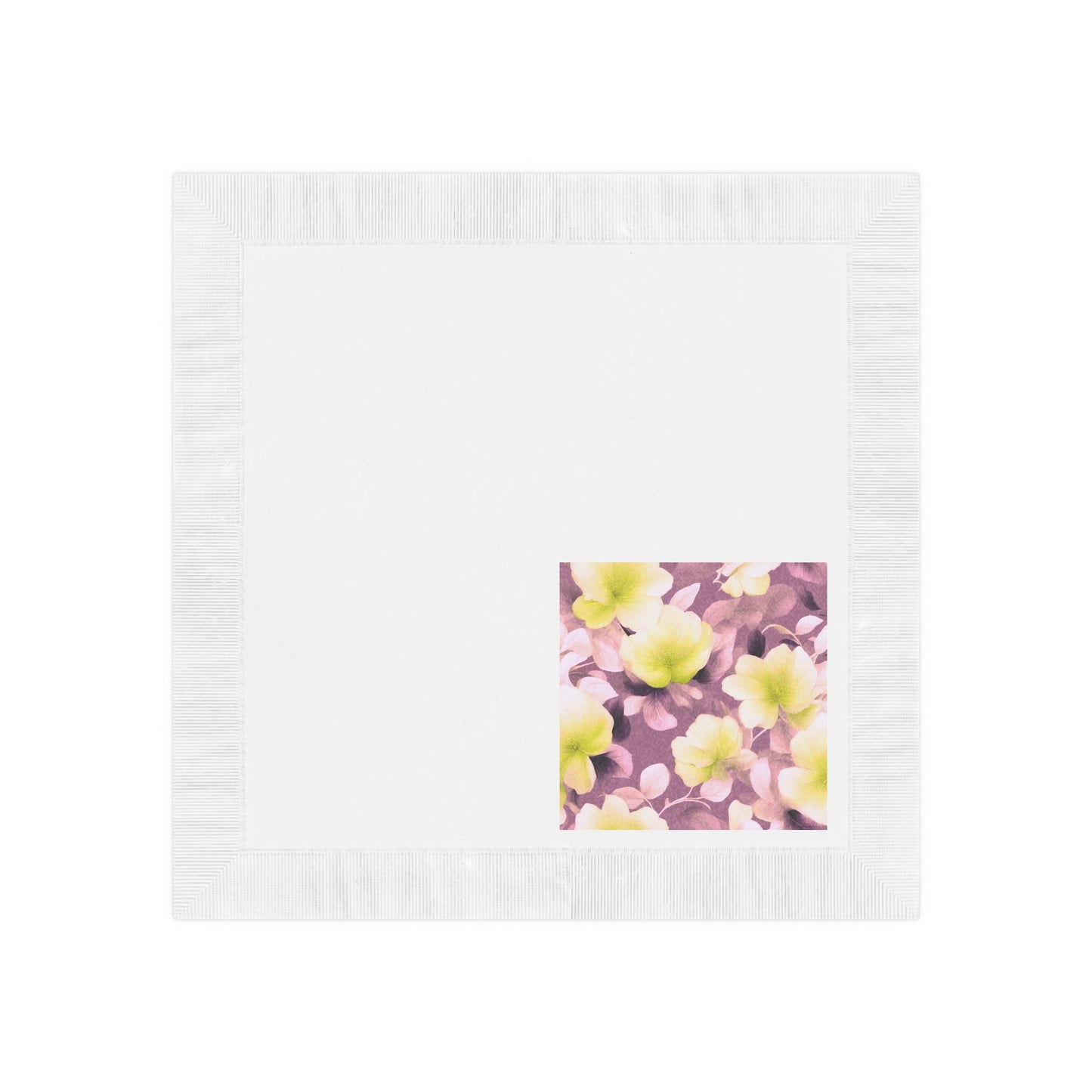 Lemon Blossom Floral Bunch White Coined Napkins, 6.5" x 6.5"