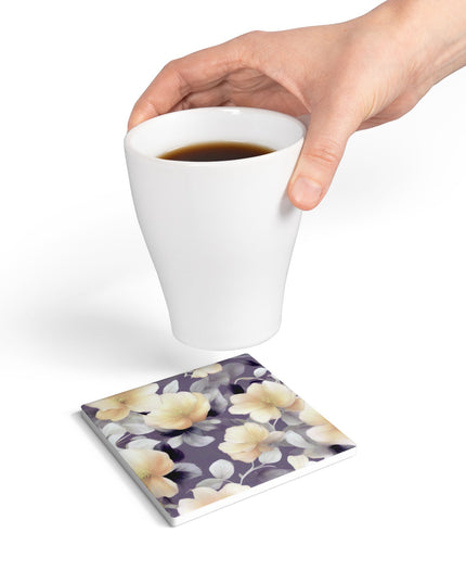 White Blush Floral Bunch Square Ceramic Coaster, 4" x 4"