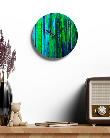 Striped Blue Green Acrylic Wall Clock, Round or Square, 10.75" x 10.75"