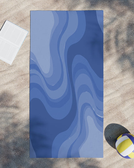 Deep Blue Wavey Beach Towel, 30" x 60"