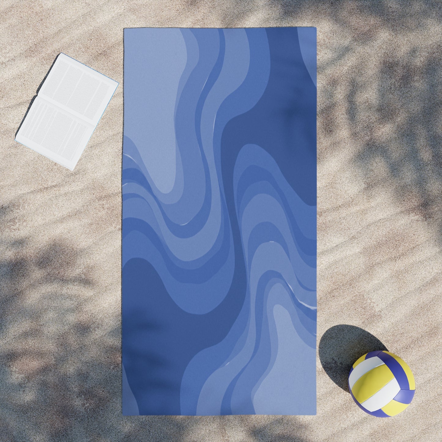 Deep Blue Wavey Beach Towel, 30" x 60"