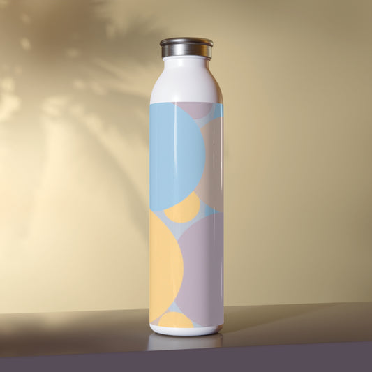 Pastel Baby Blue and Peach Patches Slim Water Bottle, 20 oz White