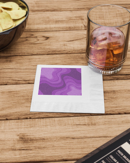 Wavey Purple Wavey White Coined Napkins, 4.8" x 4.8"