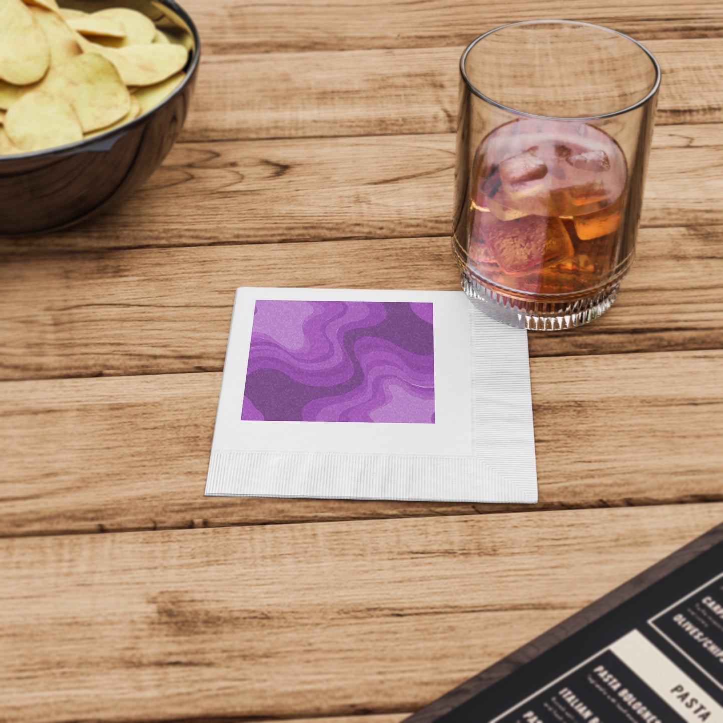 Wavey Purple Wavey White Coined Napkins, 4.8" x 4.8"