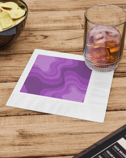 Wavey Purple Wavey White Coined Napkins, 6.5" x 6.5"