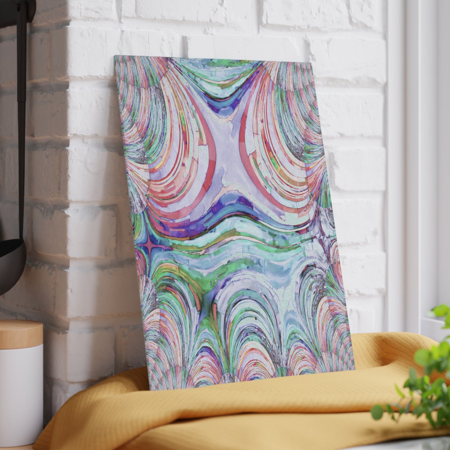 Uzi Spiral Pastels 8" x 11" Glass Cutting Board