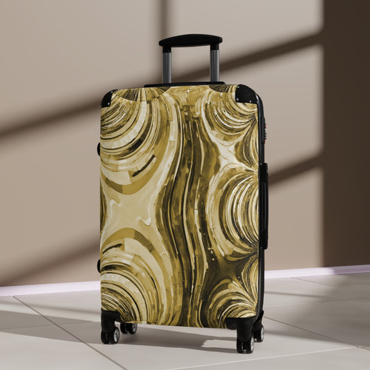 Uzi Spiral Light Brown Medium Suitcase with built in lock, 4 double-wheels, telescopic handle, and ABS back hard-shell