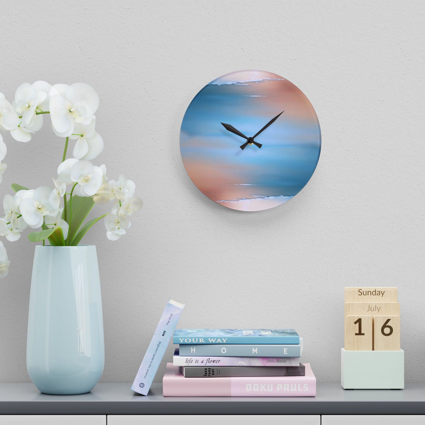 Blue Sea Peach Fog Acrylic Wall Clock, Round or Square, 10.75" x 10.75"
