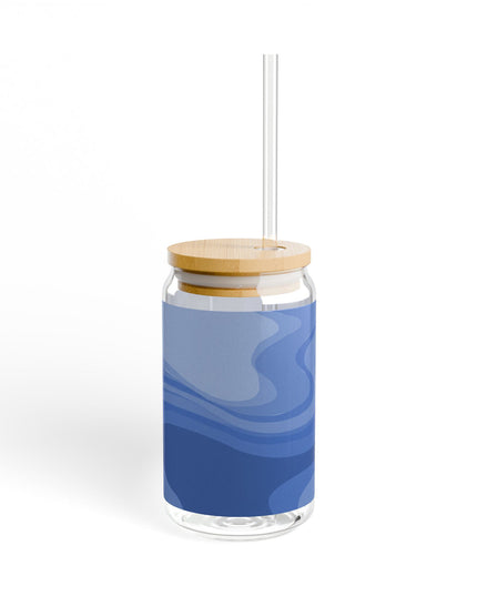Deep Blue Wavey Sipper Glass, 16oz