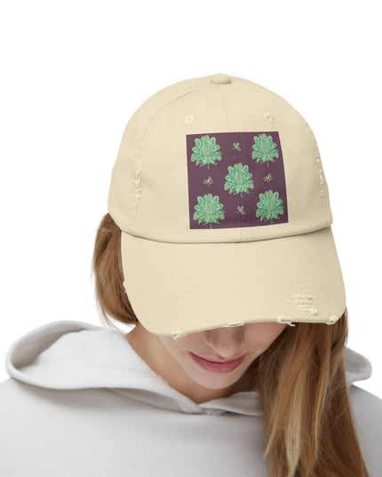 Mint Green Floral Butterflies Unisex Distressed Cap