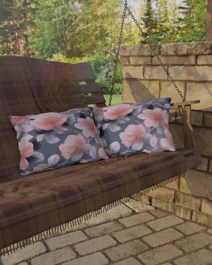 Peach and Blue Gray Floral Bunch Outdoor Pillow, 20" x 14"