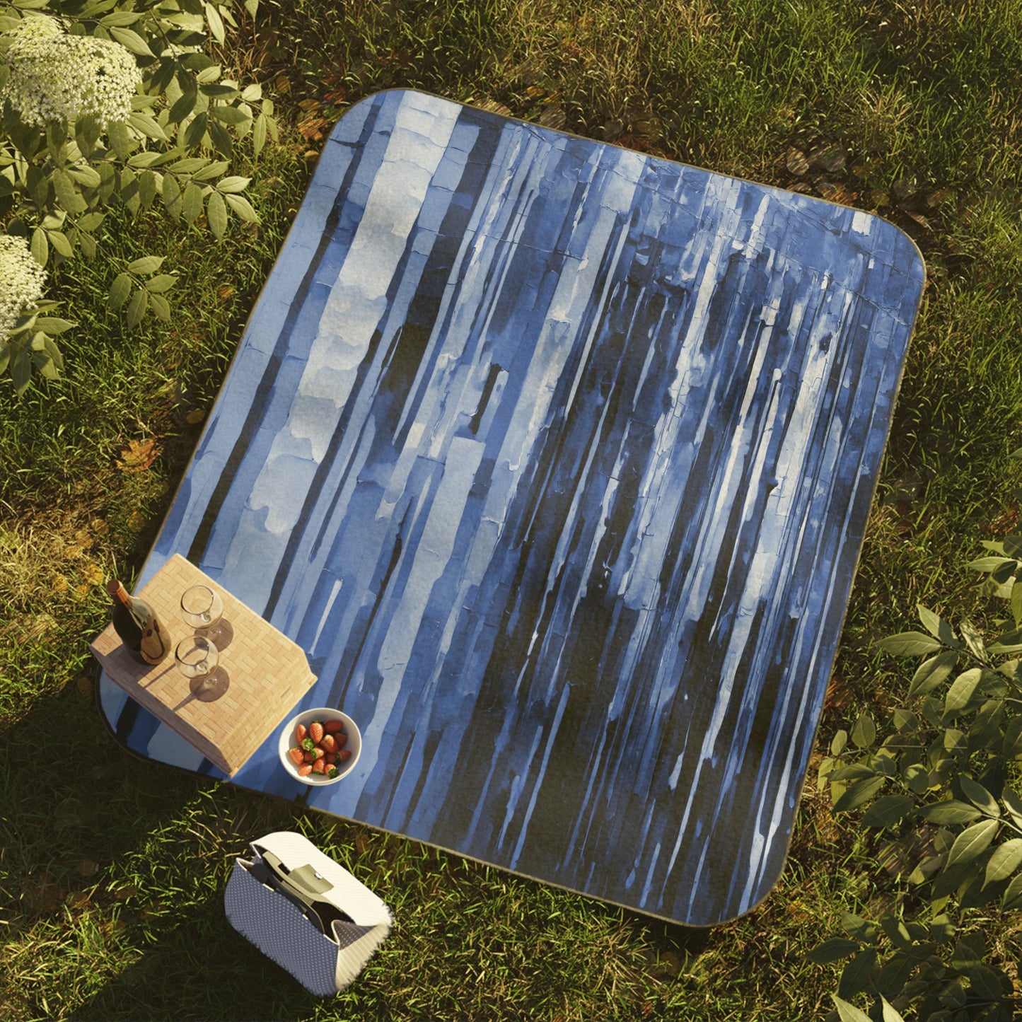 Striped Deep Blue 61" × 51" Picnic Blanket