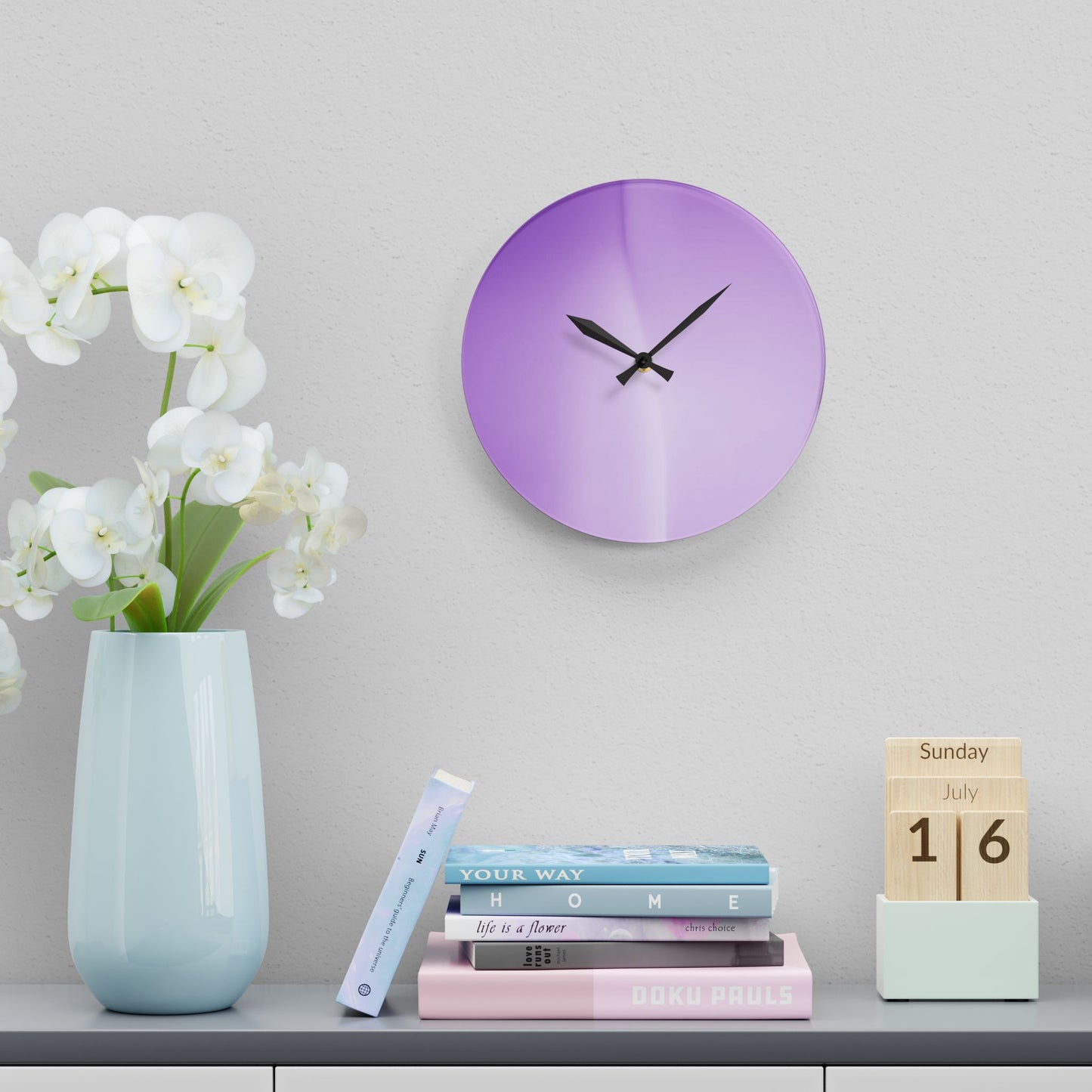 Soft Lavender Fade Acrylic Wall Clock, Round or Square, 10.75" x 10.75"