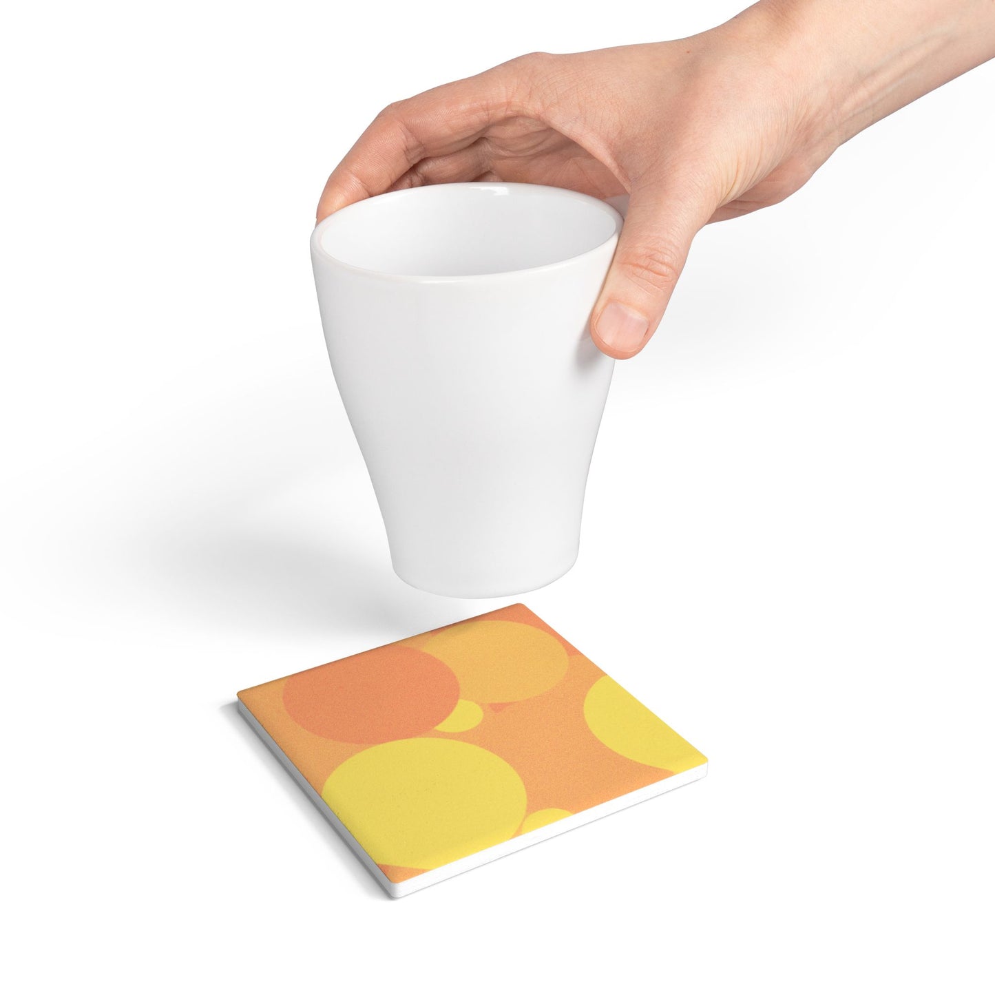 Pastel Bright Oranges Patches 4" x 4" Square Ceramic Coaster