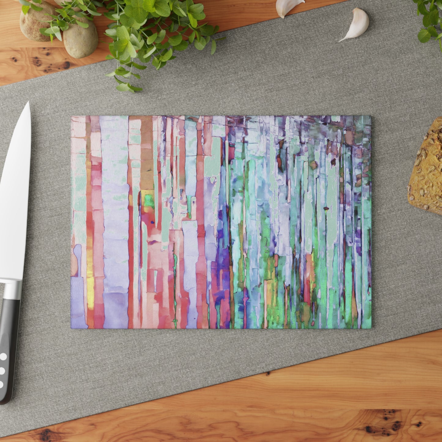 Striped Pastels 8" x 11" Glass Cutting Board