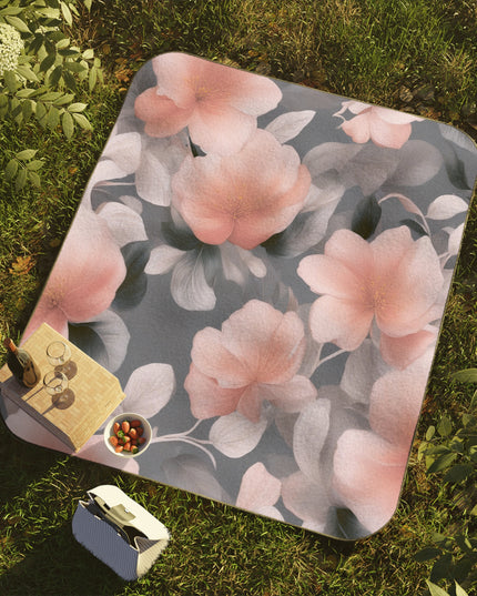 Peach and Blue Gray Floral Bunch 61" × 51" Picnic Blanket