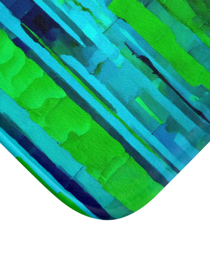 Striped Blue Green Bath Mat, 24" x 17"
