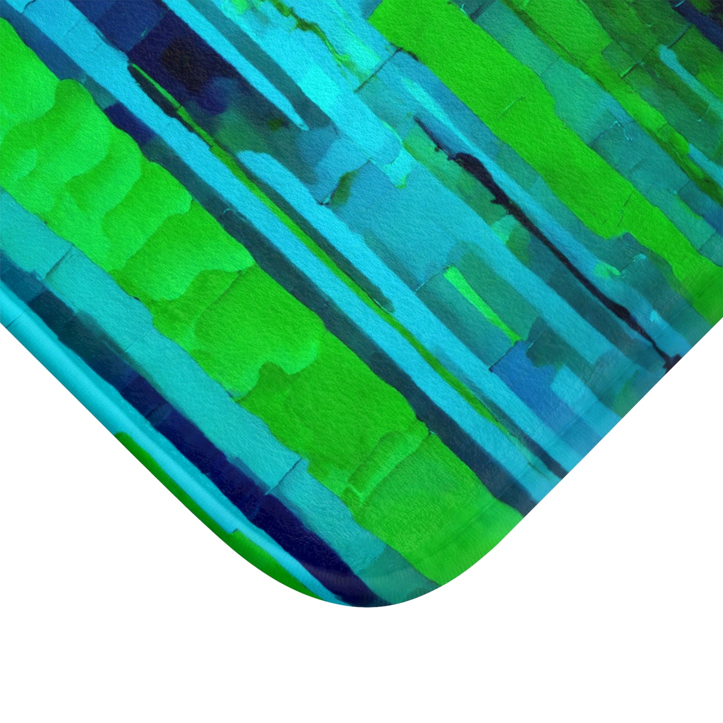 Striped Blue Green Bath Mat, 24" x 17"