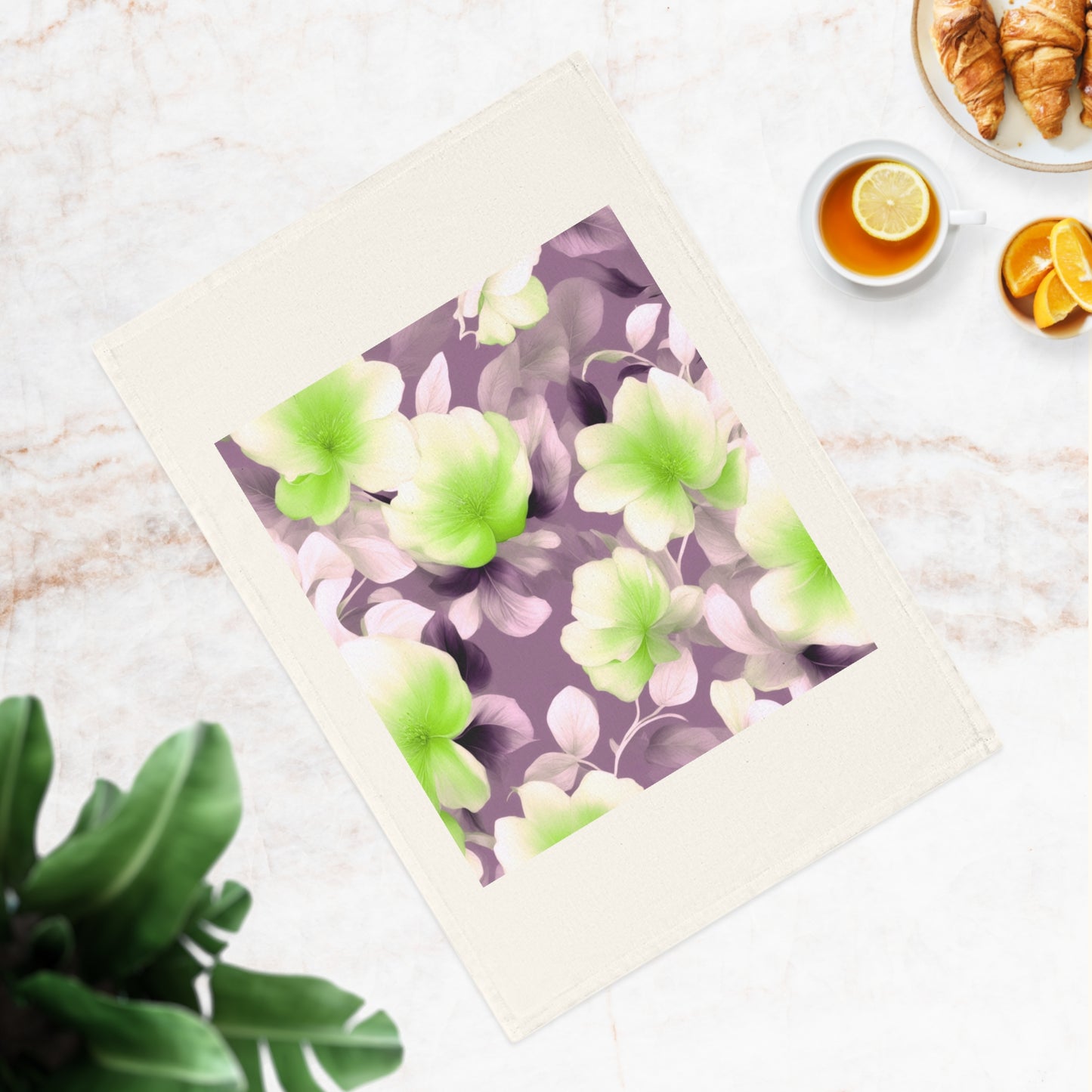 Lime Lavender Floral Bunch Cotton Tea Towel 19.6" x 27.5"