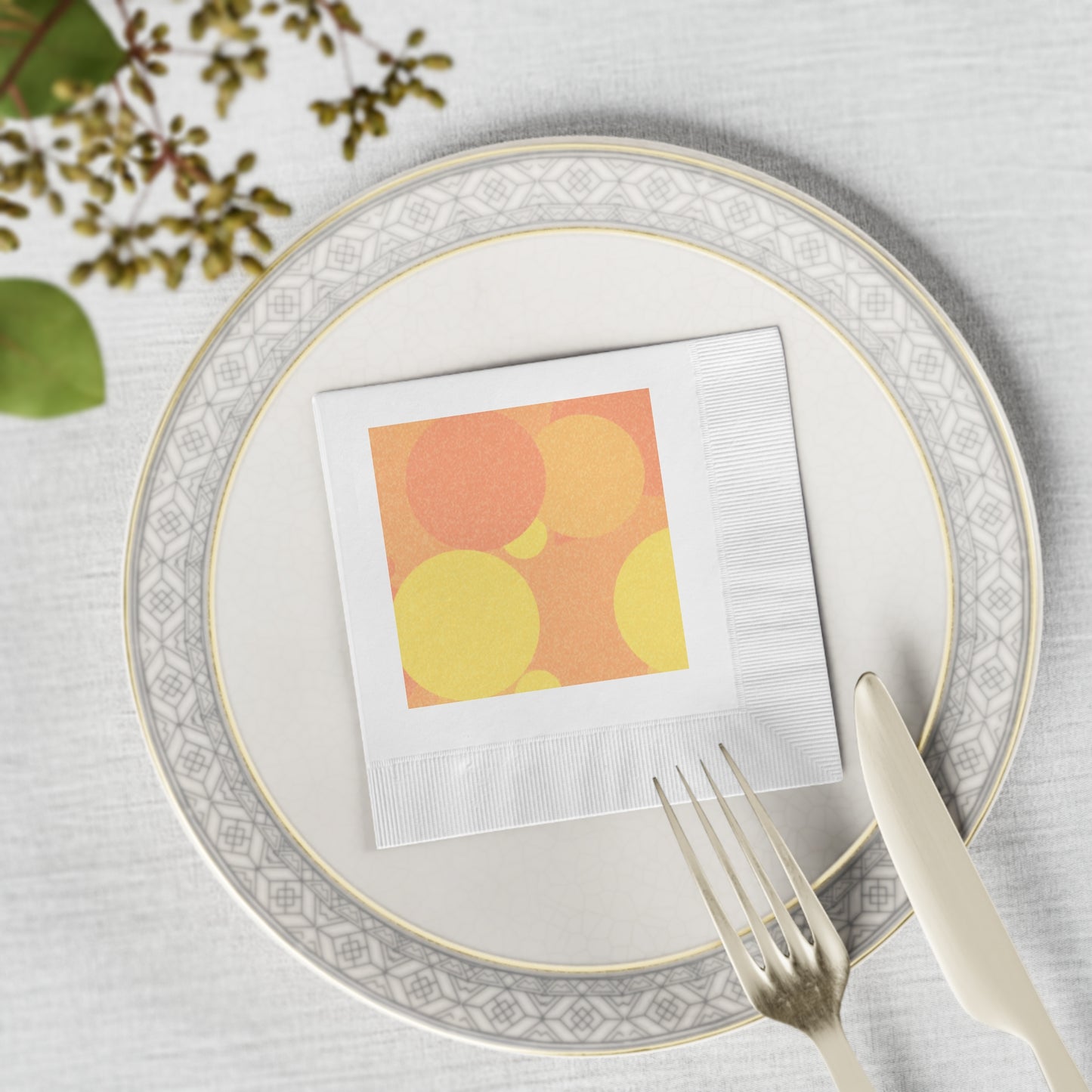 Pastel Bright Oranges Patches White Coined Napkins, 4.8" x 4.8"