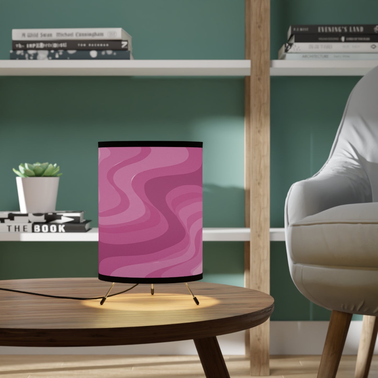 Pinky Mauve Wavey Tripod Lamp with High-Res Printed Shade, US\CA plug