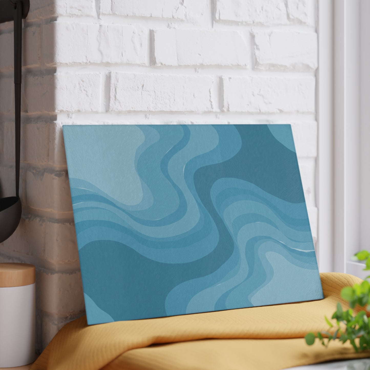 Sky Blue Wavey 8" x 11" Glass Cutting Board