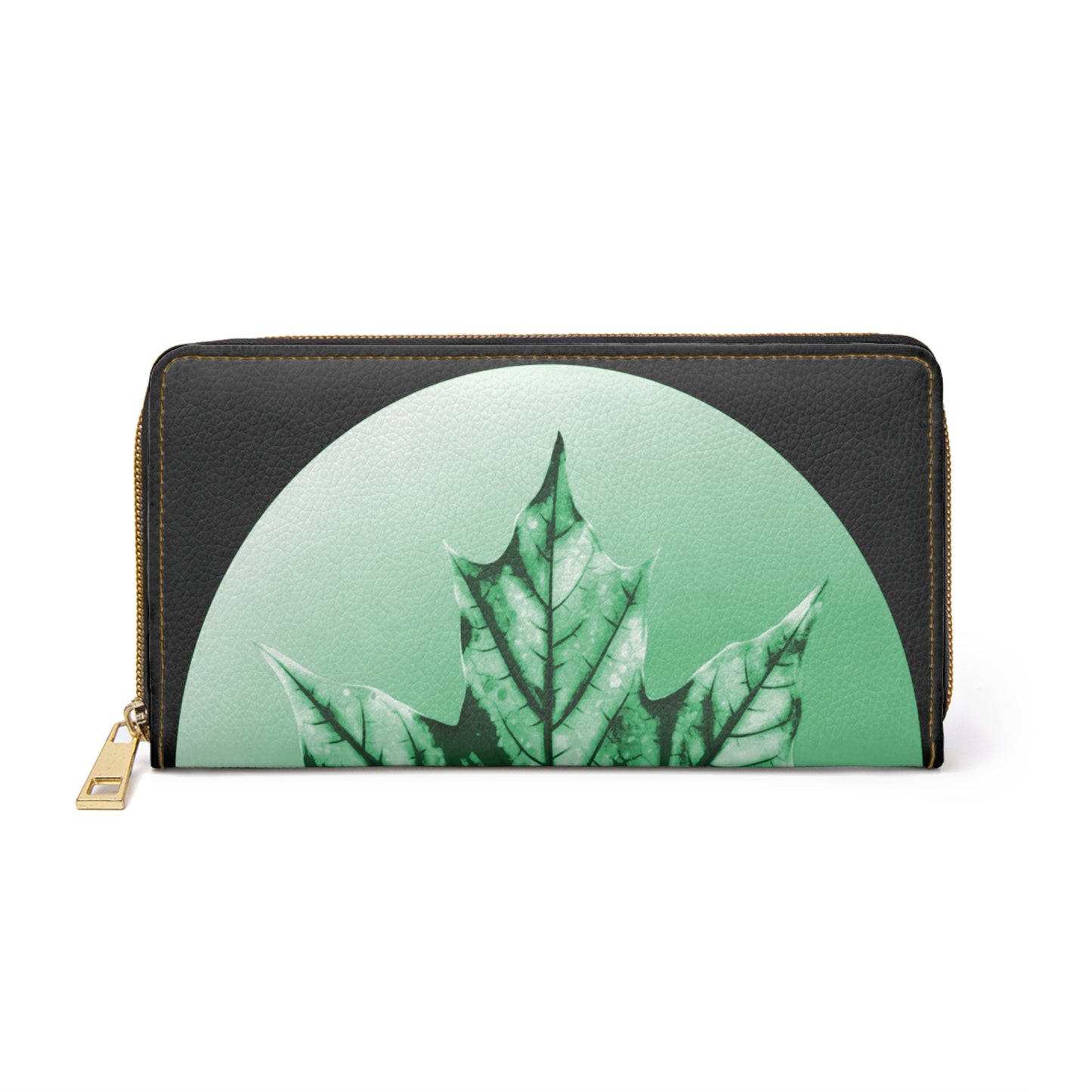 Mint Green Maple Leaf Elegant Abstract Zipper Wallet - Stylish & Functional Accessory for Everyday Use
