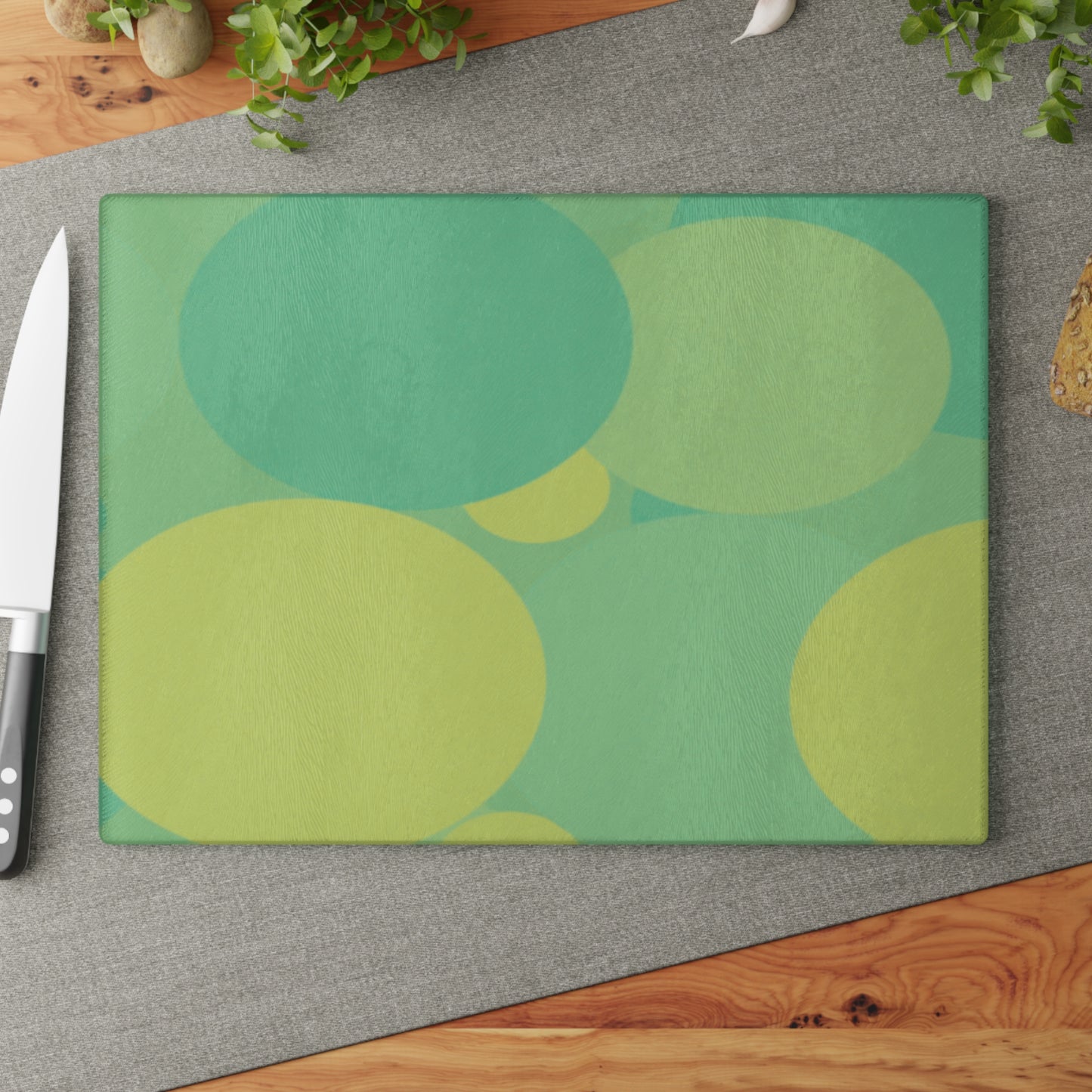 Pastel Green Patches 11" x 15" Glass Cutting Board