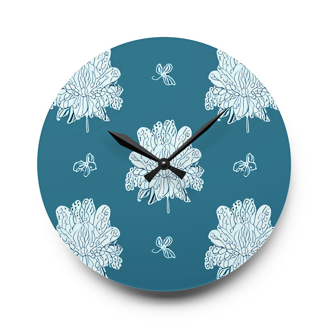 Tif Green White Floral Butterflies Acrylic Wall Clock, Round or Square, 10.75" x 10.75"