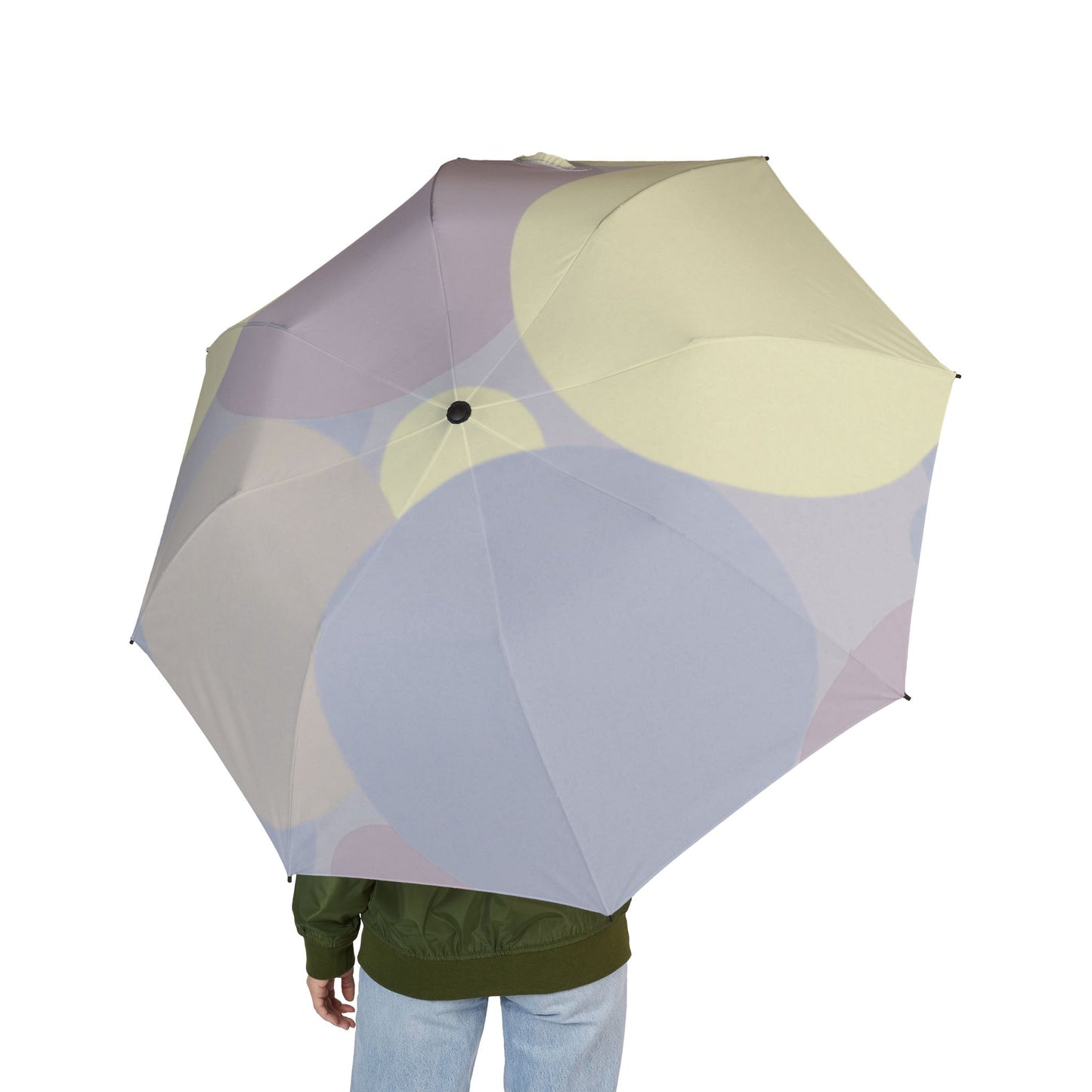 Pastel Soft Blue and Soft White Patches Foldable Umbrella - Compact & Chic