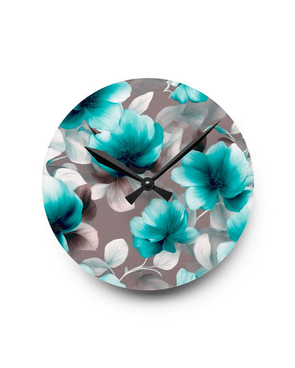 Tif Green Gray Floral Bunch Acrylic Round Wall Clock, 8" x 8"