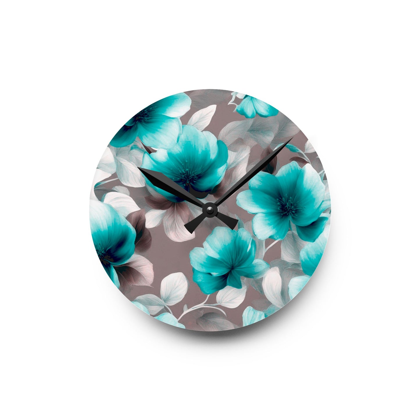 Tif Green Gray Floral Bunch Acrylic Round Wall Clock, 8" x 8"
