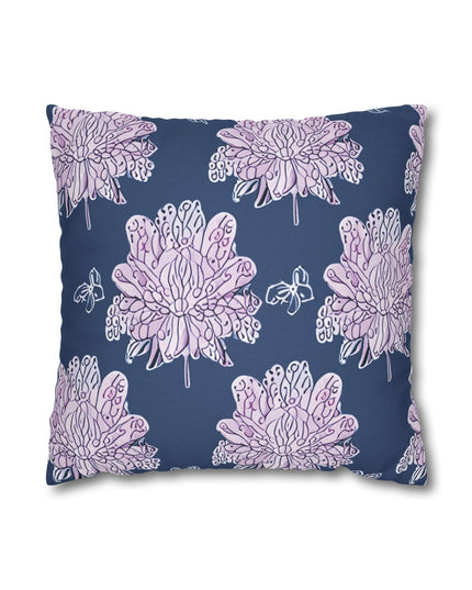 Purple White Floral Butterflies Spun Polyester Square Pillowcase, 14" x 14"
