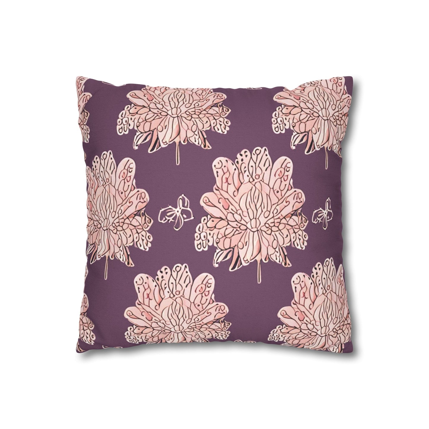 Pink Floral Butterflies Spun Polyester Square Pillowcase, 14" x 14"