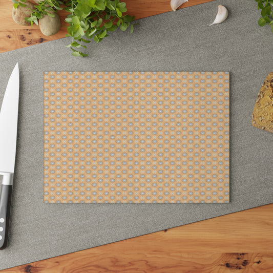 Tan Sunset Star-crossed Bodies Glass Cutting Board,  8" x 11"