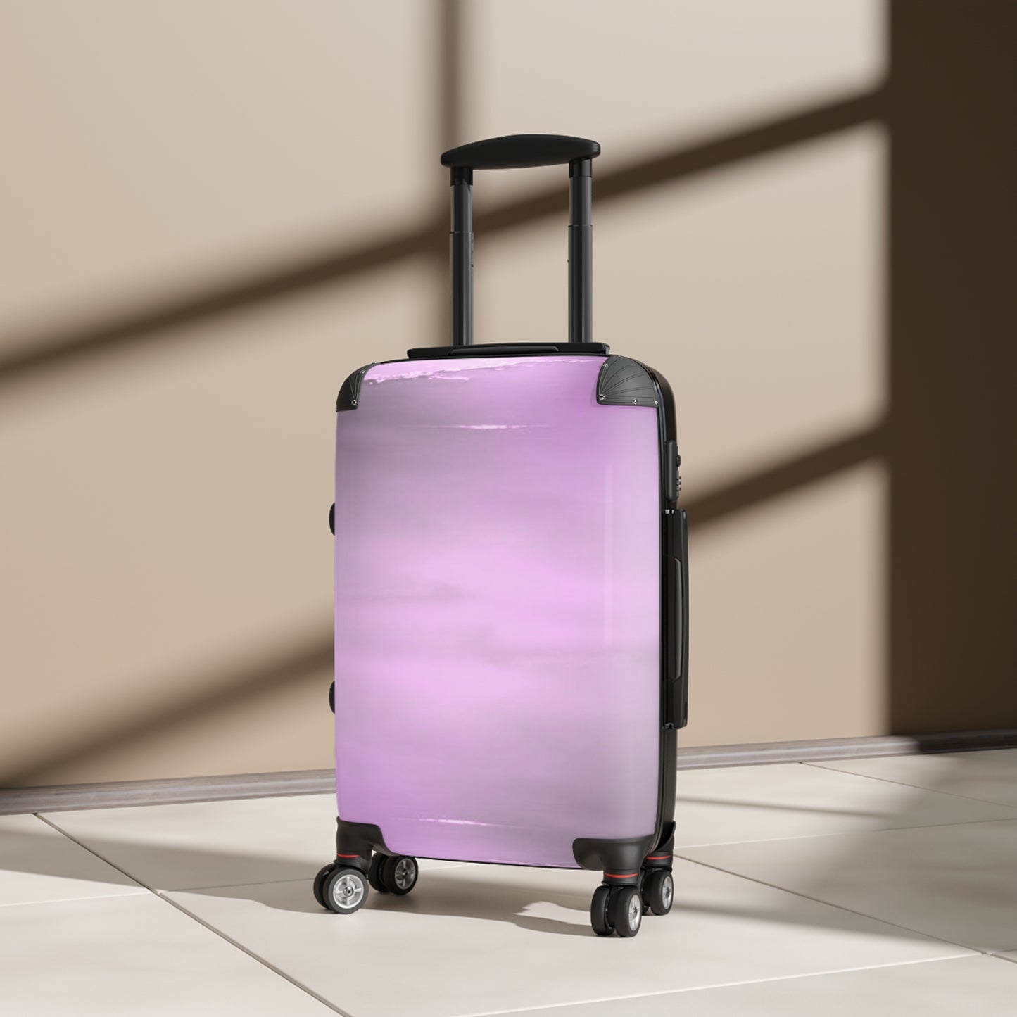 Dark Pink Sea Amethyst Fog Small Suitcase with built in lock, 4 double-wheels, telescopic handle, and ABS back hard-shell