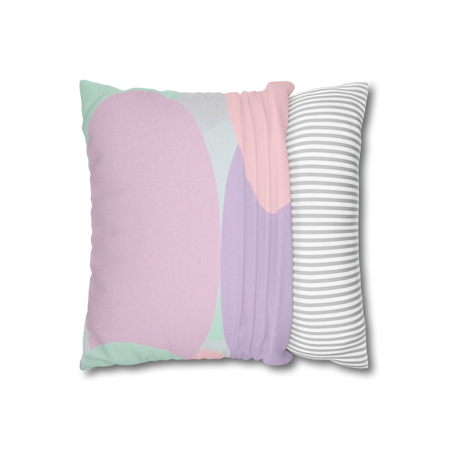 Pastel Peach and Soft Green Patches Spun Polyester Square Pillowcase, 14" x 14"